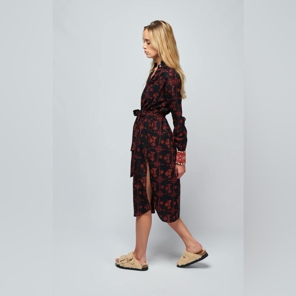 Alix Of Bohemia Shawna Lamu Cotton Button Down Midi Dress Womens Small New - Picture 4 of 14